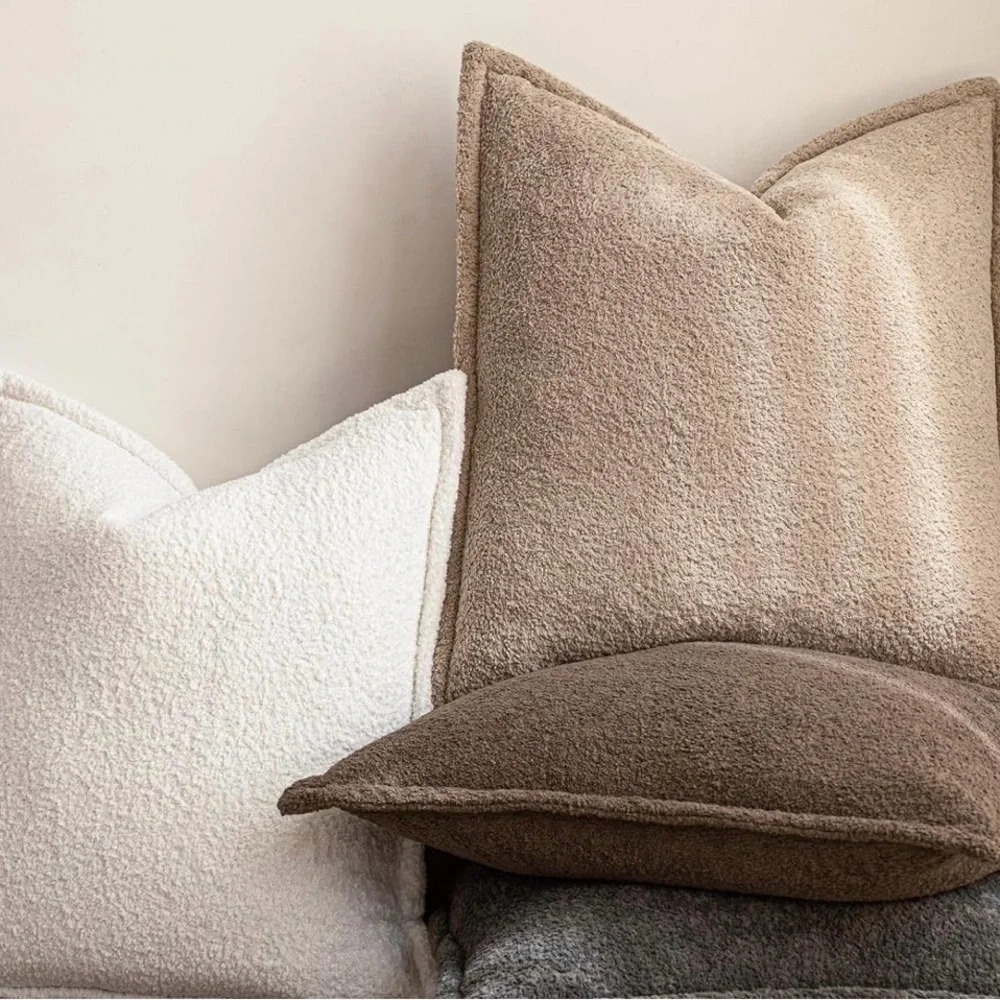NIB 20” x20” Sherpa Fleece Flange Edge Pillow Covers, Khaki Set-2
